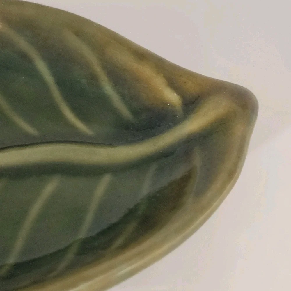 Pier 1 Leaf Dish Green Brown Pottery Trinket Tray 6
